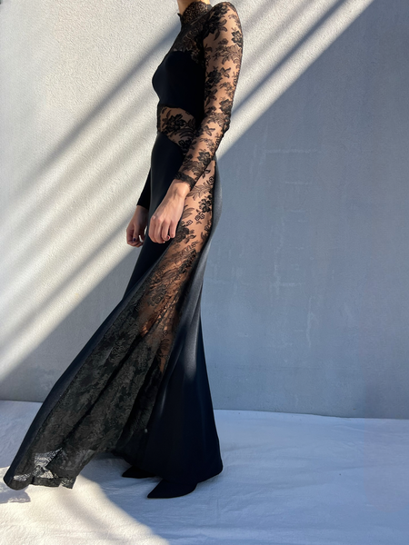 Vintage 1980s Loris Azzaro Black Lace Gown