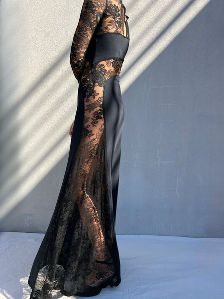 Vintage 1980s Loris Azzaro Black Lace Gown
