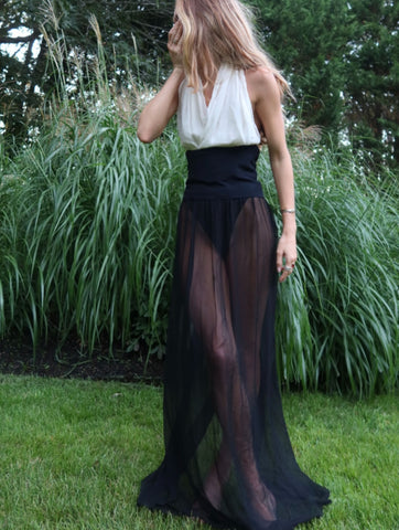 Vintage Yves Saint Laurent Black & White Silk Maxi Dress