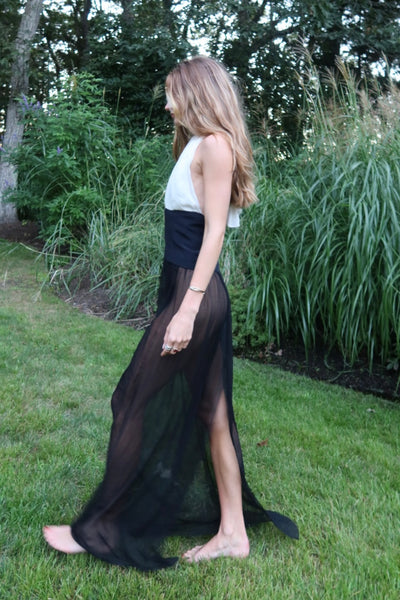 Vintage Yves Saint Laurent Black & White Silk Maxi Dress