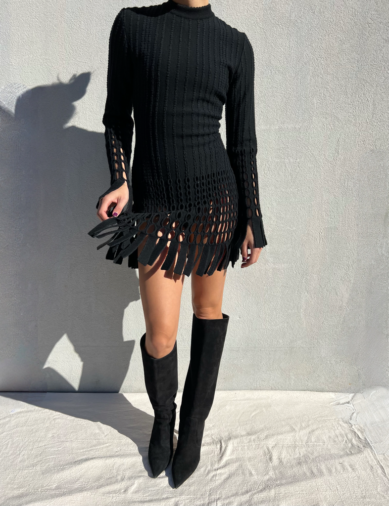 Vintage 90s Alaa Wool Fringe Cut-Out Dress NN VINTAGE Vintage 90s Alaa Wool Fringe Cut-Out Dress NN VINTAGE