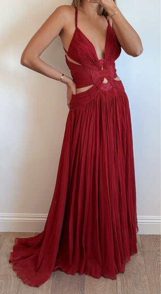 Vintage Roberto Cavalli Red Silk Chiffon Gown