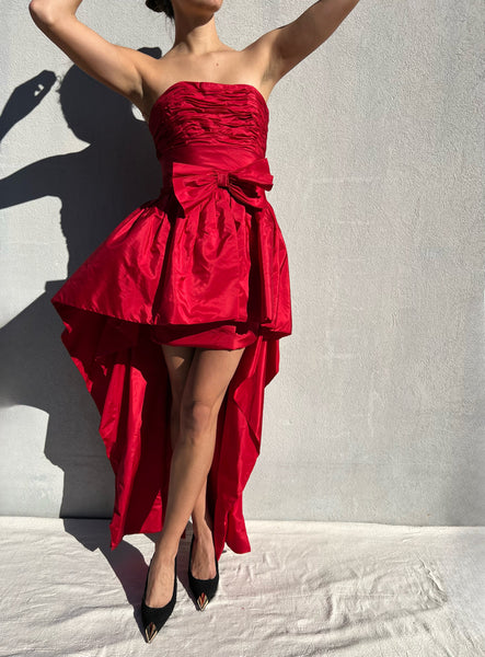Vintage 1980s Chanel Red Silk Taffeta Dress