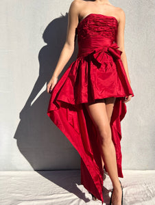 Vintage 1980s Chanel Red Silk Taffeta Dress