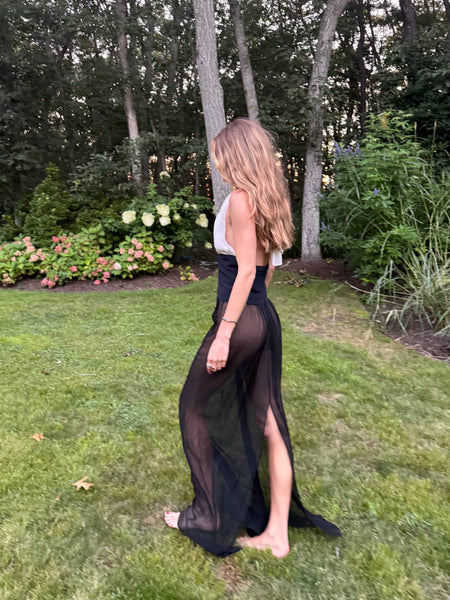 Vintage Yves Saint Laurent Black & White Silk Maxi Dress