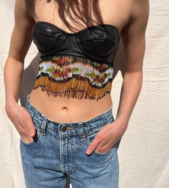 Vintage Moschino Beaded Fringe Leather Bustier