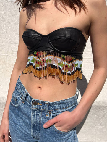 Vintage Moschino Beaded Fringe Leather Bustier