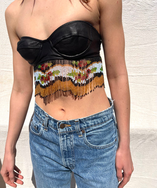 Vintage Moschino Beaded Fringe Leather Bustier