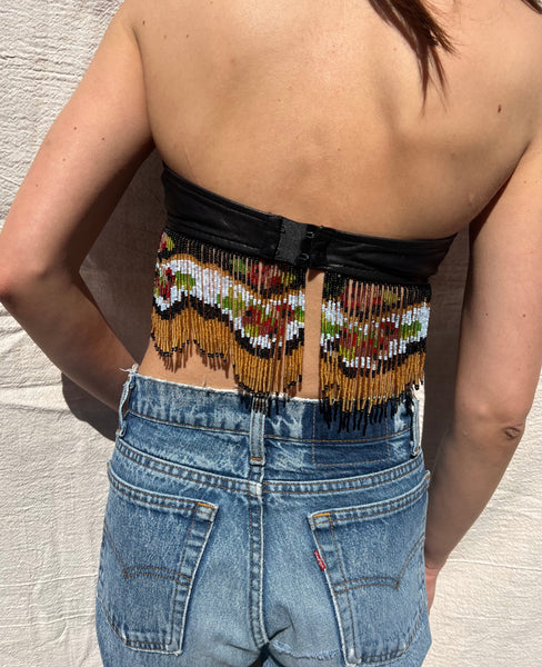 Vintage Moschino Beaded Fringe Leather Bustier