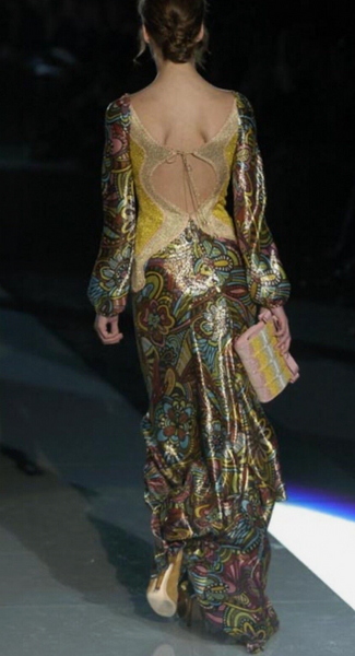 Vintage 2004 Missoni Cutout Silk Floral Metallic Gown