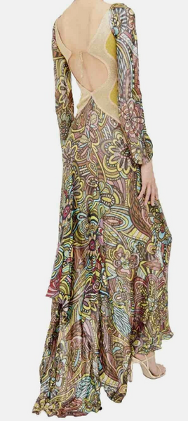 Vintage 2004 Missoni Cutout Silk Floral Metallic Gown