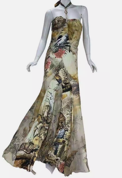 Vintage Roberto Cavalli Class Jungle Print Silk Gown