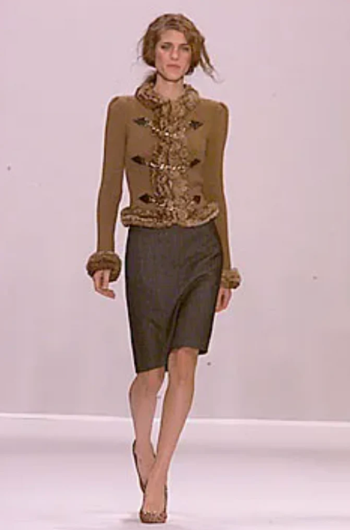 Vintage Céline A/W 2000 Brown Cashmere Orylag Trim Triomphe Chain Cardigan