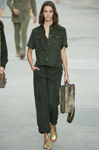 Chanel S/S 2015 Suede Dark Green Top