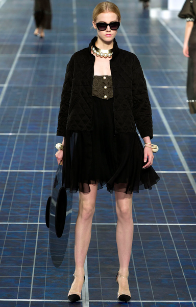 Chanel Spring 2013 Runway Quilted & Chiffon Black Jacket