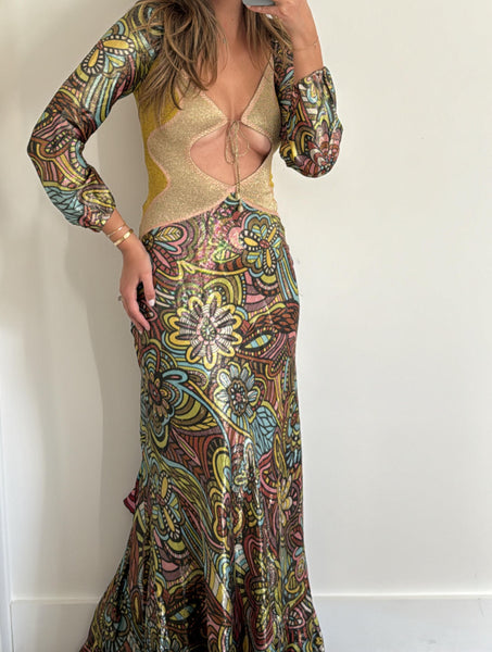 Vintage 2004 Missoni Cutout Silk Floral Metallic Gown