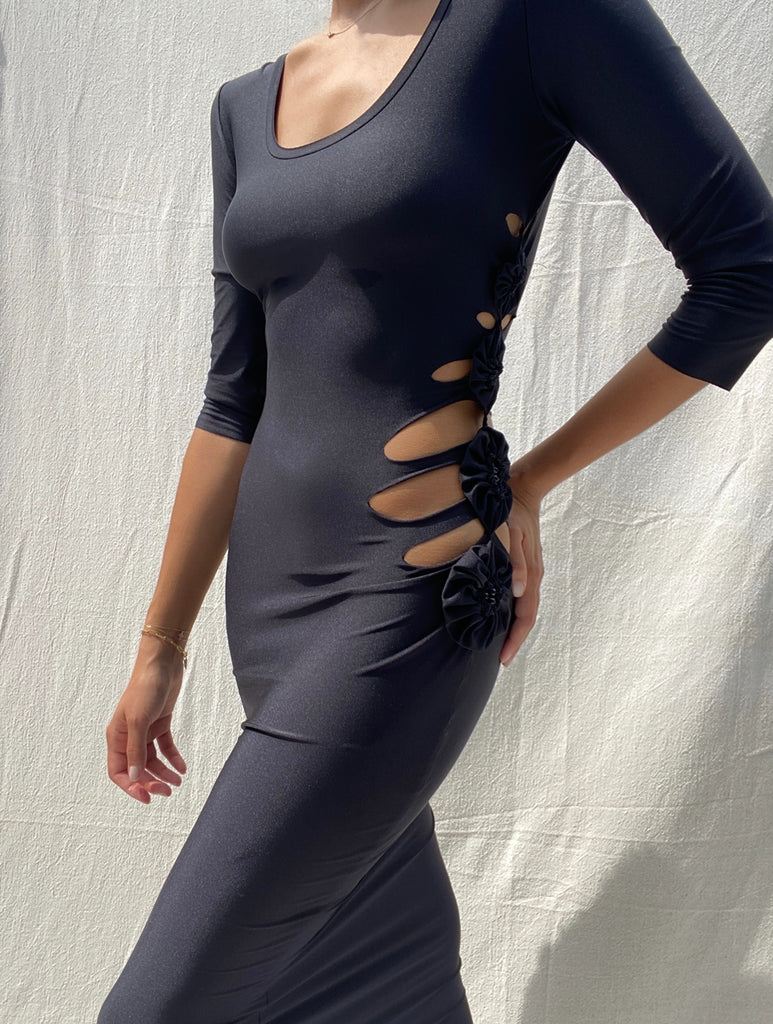 Vintage Jean Paul Gaultier Black Cut-Out Side Maxi Dress NN VINTAGE Vintage Jean Paul Gaultier Black Cut-Out Side Maxi Dress NN VINTAGE