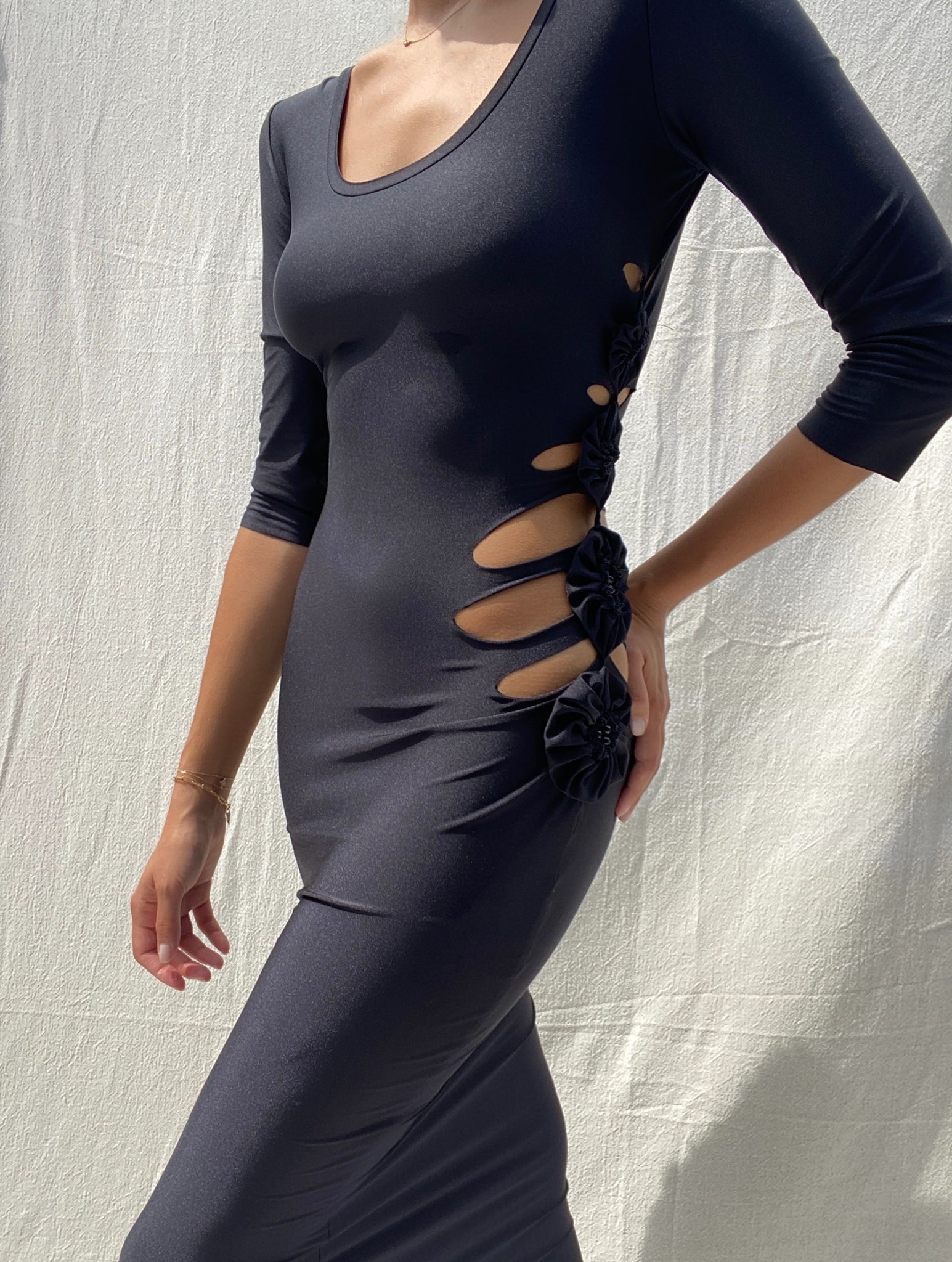 Vintage Jean Paul Gaultier Black Cut-Out Side Maxi Dress NN VINTAGE Vintage Jean Paul Gaultier Black Cut-Out Side Maxi Dress NN VINTAGE