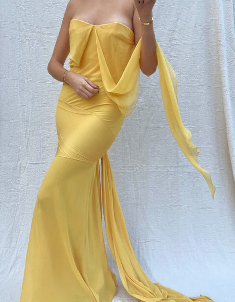 Vintage John Galliano Yellow Chiffon Gown