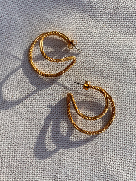 Vintage Gold Plated Double Hoop Earrings
