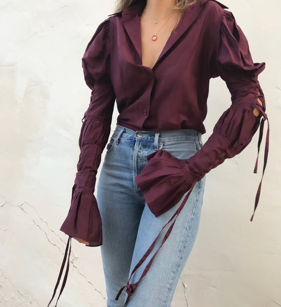 Vintage Yves Saint Laurent Lace Up Sleeve Blouse