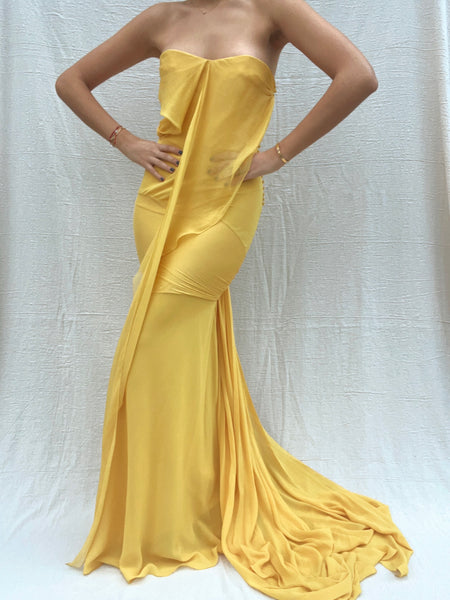 Vintage John Galliano Yellow Chiffon Gown