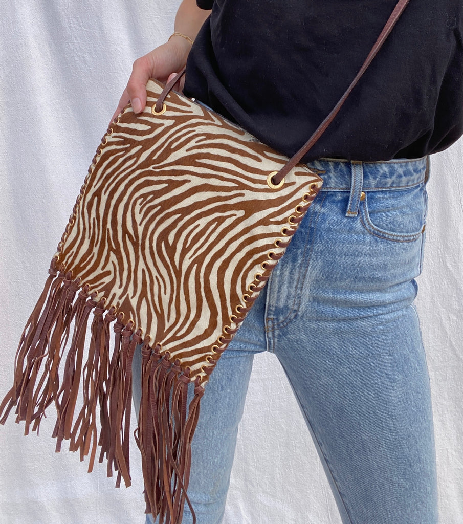 Vintage Prada Zebra Print Fringe Bag N N VINTAGE