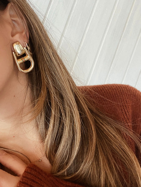 Vintage Gucci Horsebit Gold Enamel Earrings