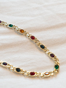 Vintage Rainbow Rhinestoned Gold Chain Necklace